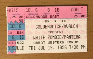 1996 WHITE ZOMBIE / PANTERA LOS ANGELES CONCERT TICKET STUB DIMEBAG DARRELL - Picture 1 of 2