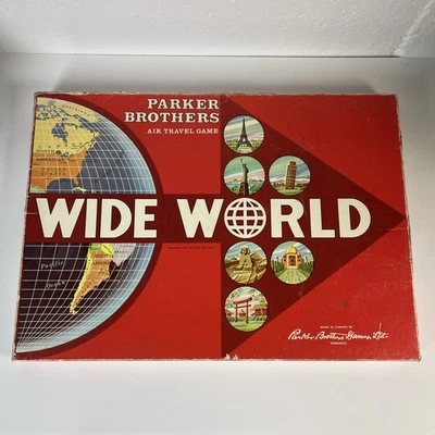 Rare 1957 Wide World Travel Game Parker Brothers Metal Rocket Movers - Image 1 of 4