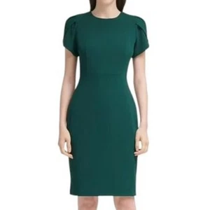Calvin Klein Scuba Crepe Etuikleid Blütenblattärmel Malachitgrün Damen 4P - Bild 1 von 11