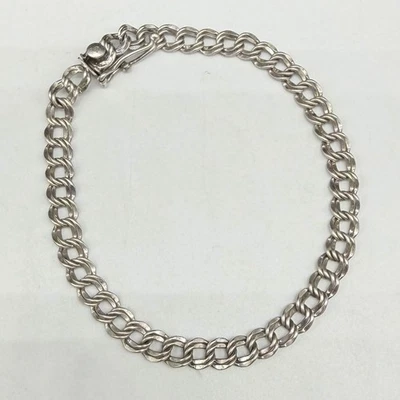 Caja de pulsera vintage de plata de ley de 5,6 mm con doble bordillo de 7,25" con seguridad 6,6 g Foto 1 de 4