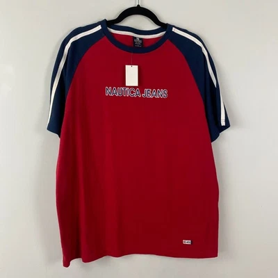 Camiseta Nautica Jeans Company Vintage Para Hombre Grande Bordada Roja Azul Marino Foto 1 de 4