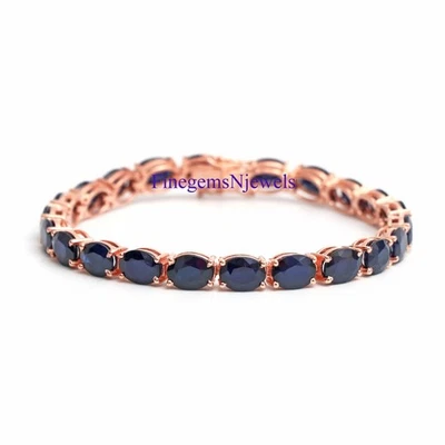 Brazalete de plata de ley 925 chapado en oro con piedras preciosas de zafiro azul natural #6129 Foto 1 de 4