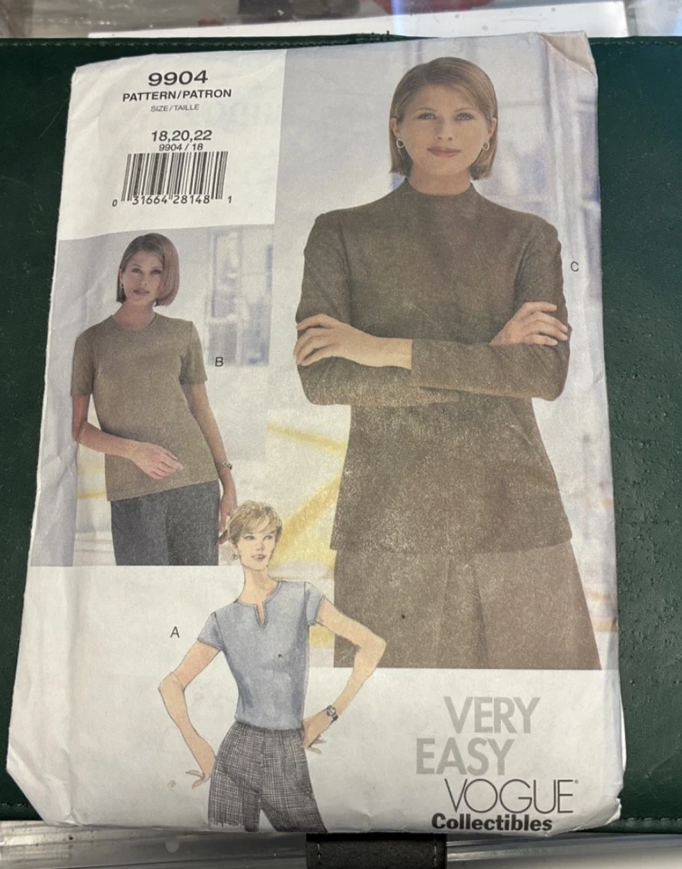 Vogue 9904  Womens 18-22 VERY EASY Vogue Collectibles Knit Tops Uncut - Image 1 of 4