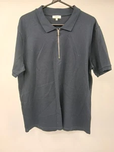 Reiss Egyptian Cotton Polo Shirt XL Navy Short Sleeve Zip Neck - Picture 1 of 5