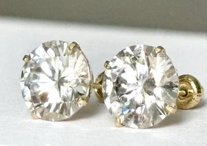 14K solid real gold Certified Moissanite VVS1 earrings, 8 mm , Screw Back - Picture 1 of 8