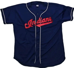 Maglia baseball vintage Cleveland Indians uomo 52 XL blu Russell Athletic USA - Foto 1 di 7