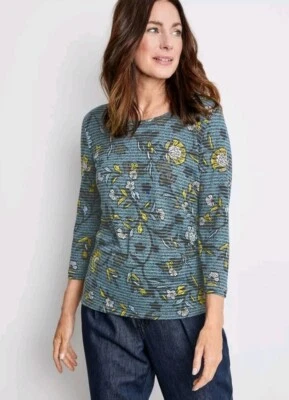 Top de mujer Gerry Weber talla XL azul floral pulóver elástico manga 3/4 cuello redondo Foto 1 de 4