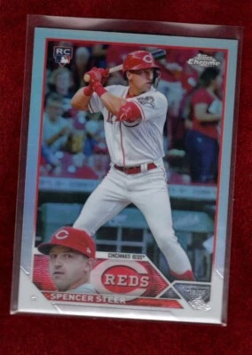 SPENCER STEER 2023 TOPPS CHROME REFRACTOR ROOKIE CARD CINCINNATI REDS - Image 1 of 2