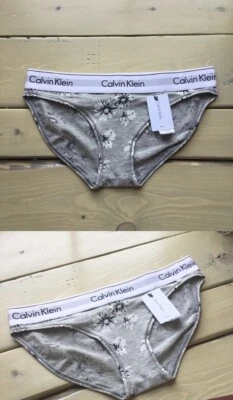 CALVIN KLEIN MODERN COTTON BIKINI GREY S NWT CK BRIEFS PANTIES UNDERWEAR FLORAL - image 1 of 4