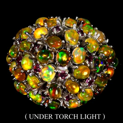 925 Anello Argento Sterling Ovale Fuoco Opale Rodolite Granato Gemma Gioielli - Immagine 1 di 4