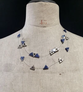 vintage gemstone jewel necklace BLUE AGATE - Picture 1 of 2