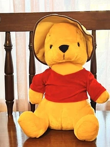 Large Sitting Yellow Plush Bear Safari Hat  Red Shirt 18” Stuffed Animal - Picture 1 of 15