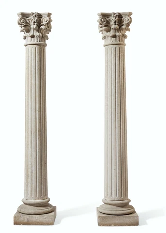 A PAIR OF ITALIAN COMPOSITION STONE COLUMNS/ *Complimentary local delivery Cover