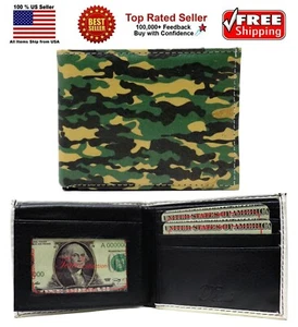 Billetera plegable doble plegable de cuero militar con camuflaje de bosque - Imagen 1 de 6