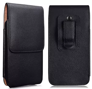 Black Vertical Leather Holster Belt Clip Case Cover For Apple iPhone 16 Plus - Picture 1 of 16