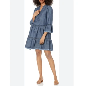 Vestido Trina Turk para mujer Colonia de películas mezcla de lino en azul talla grande - Imagen 1 de 8