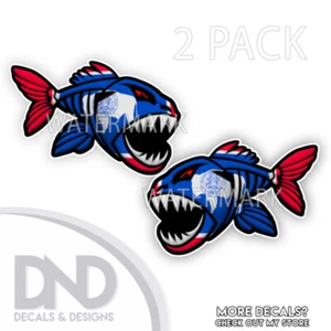 Wyoming Flag Skeleton Fish Vinyl Sticker Truck Boat Decal Fishing Graphics 2 Pk - Picture 1 of 4