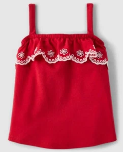 Gymboree Girls Size 12 Red Sleeveless Eyelet Ruffle Tank NWT Holiday American - Picture 1 of 9