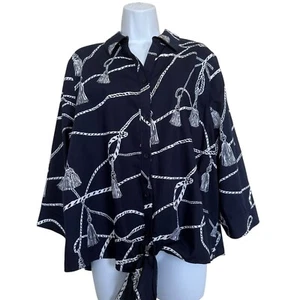 Chico’s Women’s Sz 3(XL) No Iron Tassel Rope Print Tie Waist 3/4 Sleeve - Picture 1 of 7