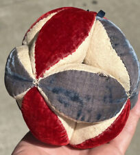 Antique Early Amish Sewing Ball Pin Cushion Red White Blue Puzzle Ball Fantastic