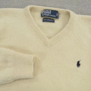 VINTAGE Polo Ralph Lauren Sweater Women Medium Lambs Wool Italian Yarn Navy Pony - Picture 1 of 10