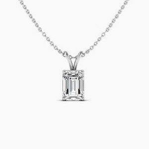 Emerald Cut 3ct Solitaire IGI Certified Lab Grown Diamond Pendant Chain 14k - Picture 1 of 4