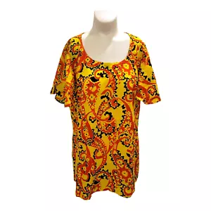 Vintage 70s Boho Top M Yellow Black Orange Psychedelic Hippie Flutter Sleeves - Picture 1 of 8