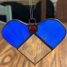 Blue Red Clear Heart Shaped Stained Glass Christmas  Ornament/ Suncatcher