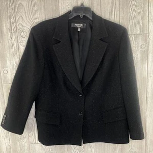 Emanuel Ungaro Women's Blazer Size 18 Shimmery Black Shoulder Pads 2 Button - Picture 1 of 7