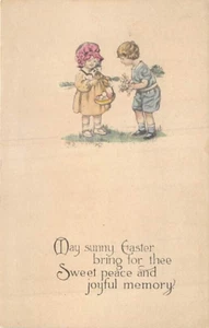 Alte Postkarte: Ostern, kleiner Junge & Mädchen, DB 1910er Jahre, unbespielt - Bild 1 von 2