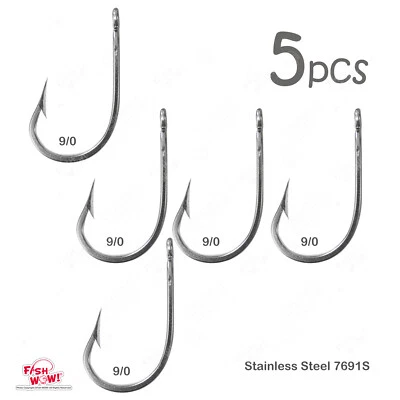 5pcs 9/0 Fishing 7691S Stainless Steel Hooks Tuna Dorado Wahoo Marlin Fish WOW!®