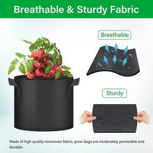 10-Pack 7 Gallon Grow Bags, Planter Pots, Aeration Nonwoven Fabric, Black - Picture 1 of 7