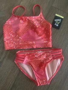 NEW Girl's size 6-6X Red-Orange 2 Piece Floral Swim Suit - Picture 1 of 3