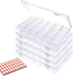 5Pack 36 Grids Clear Plastic Organizer Box with Adjustable Dividers Storage Cont - Picture 1 of 7