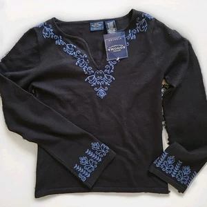 Nuevo Suéter Sonoma Jean Negro Cuello en V Detalle Azul Pequeño Elástico - Imagen 1 de 7