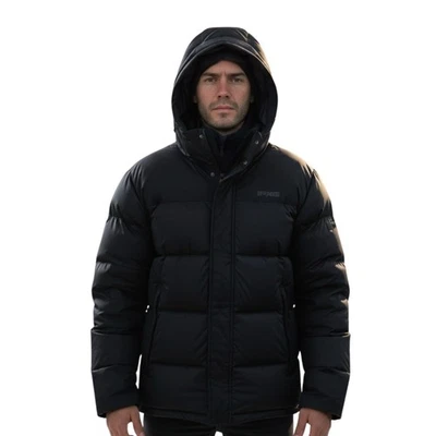 Men's Black Hooded Puffer Jacket Windproof Warm Winter Outerwear Coat - Image 1 of 4