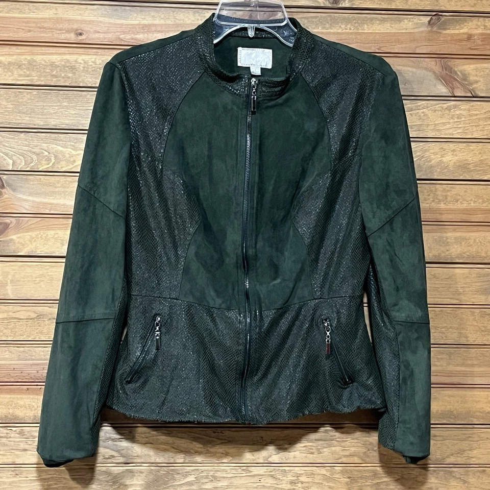 Vtg Alberto Makali Women’s Zip Fitted Jacket Green Abstract Cut Size 10 USA Boho - Image 1 of 4