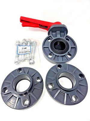 Colonial Series Butterfly Valve PVC 2" BFV PVC/EPDM Red Lever Handle KIT20411G - Image 1 of 4