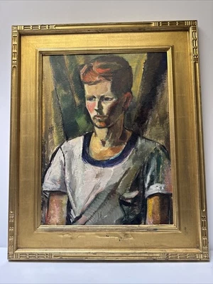 PINTURA DE RETRATO ANTIGUA ESTILO WPA JOVEN AMERICANA CAROLYN BRADLEY DE COLECCIÓN Foto 1 de 4