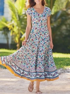 Soft Surroundings Kara Maxi Dress Tiered Floral Boho Peasant Cottagecore Size PM - Picture 1 of 8