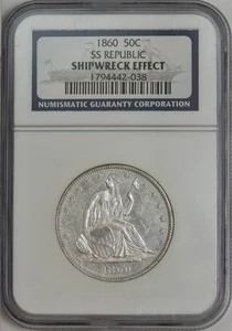 Naufragio Seated Liberty Half 50c SS Republic 1860 NGC 941400-119 - Imagen 1 de 5