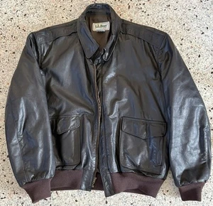 Vintage LL Bean A-2 Military Leather Bomber Flight Jacket Goatskin Made USA 46 - Picture 1 of 8