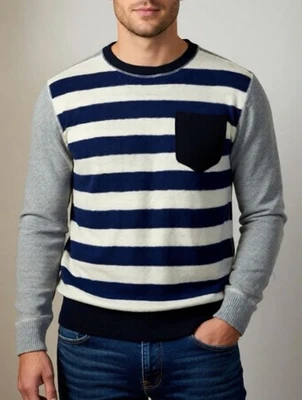 Scotch & Soda Sweater Mens Size Large Blue Gray Striped Wool Blend Crew Neck - Image 1 of 4