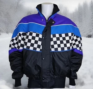 Snowmobile Jacket Mens L Purple Black Checkerboard Vtg USA Sno Rider Thinsulate - Picture 1 of 11