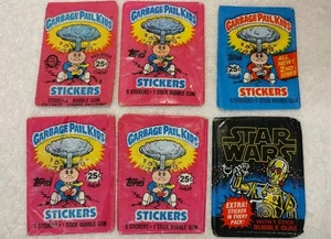 Set of 6 1985/86 Garbage Pail Kids Series 1 & 2 & Star Wars Empty Wax Wrappers - Picture 1 of 14