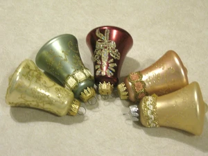 VTG Christmas Bell Ornaments Hand Decorated Glass w/Glitter West Germany & Krebs - Picture 1 of 4