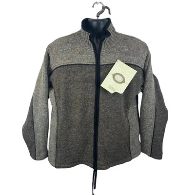 Aran Sweater Market Fleece Lined Wool Knit Sweater Jacket Brown Size Large NEW - Image 1 of 4