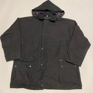 Wax jacket Mens 2XL Navy Blue Waxed Hooded Barn Coat Hunting Riding Outdoor - Picture 1 of 11