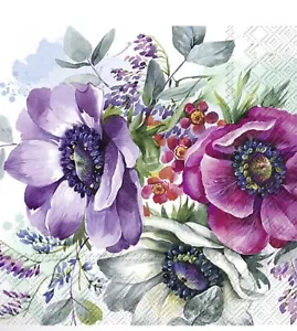 Two Single Cocktail Napkins for Decoupage Napkins Spring Summer Purple Flowers - Picture 1 of 2