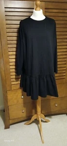 BLACK FRILLED HEM TUNIC DRESS SIZE LARGE - Picture 1 of 3